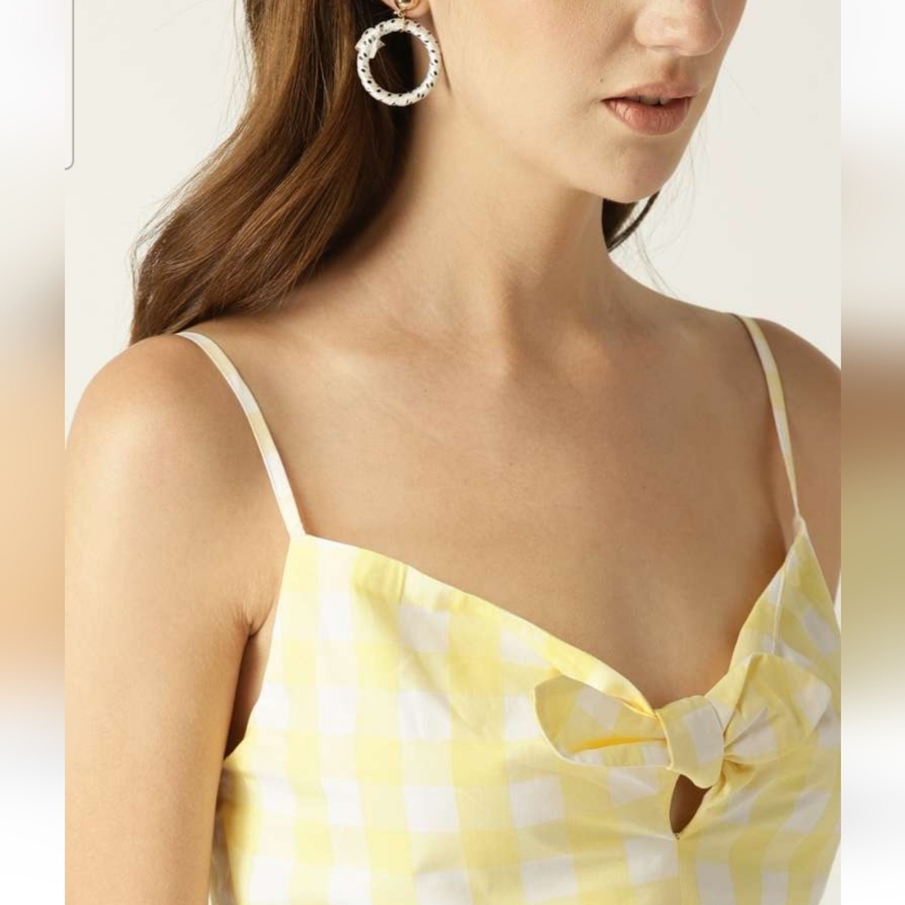 Mango Gingham Check Bow Mini Thin Strap Dress In … - image 5